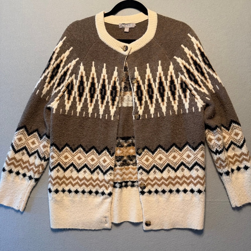 J.Crew Fair Isle Cardigan for Women Merino Alpaca Blend Sweater Womens Sz Large